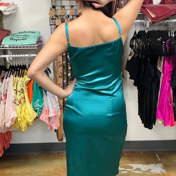 Emerald Green Satin Dress - Picture 4 of 6